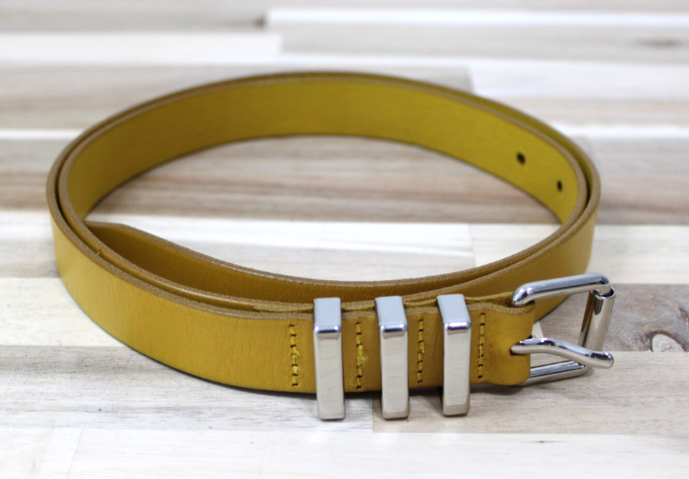 Rebecca Minkoff Belt Skinny Yellow Genuine Leather Silver Buckle Women's Size XL
